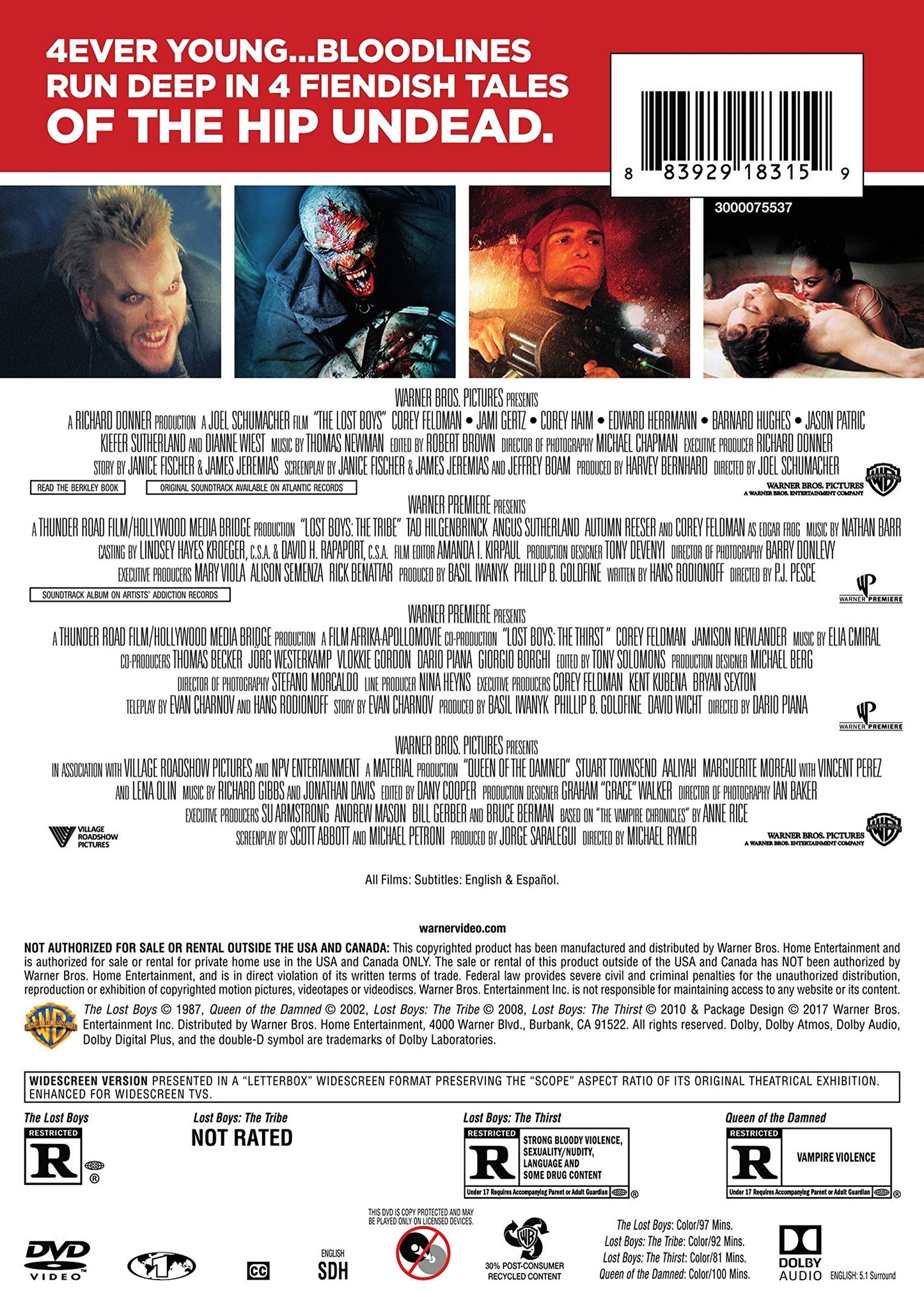 4 Film Favorites: Vampires (The Lost Boys, Lost Boys: The Thirst, Lost Boys: The Tribe (Uncut), Queen of the Damned)