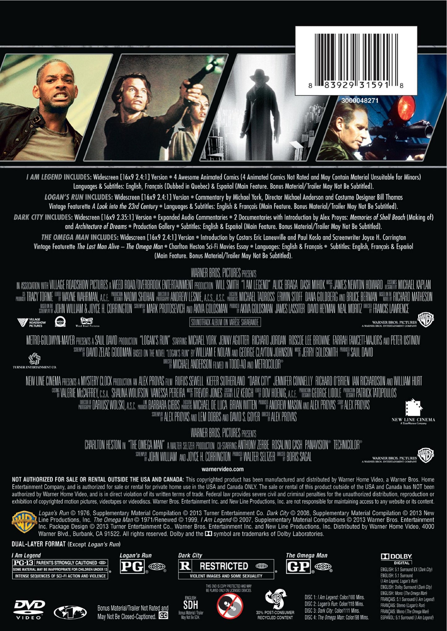 4 Film Favorites: Post-Apocalypse (I Am Legend, Logan's Run, Dark City Director's Cut, The Omega Man)