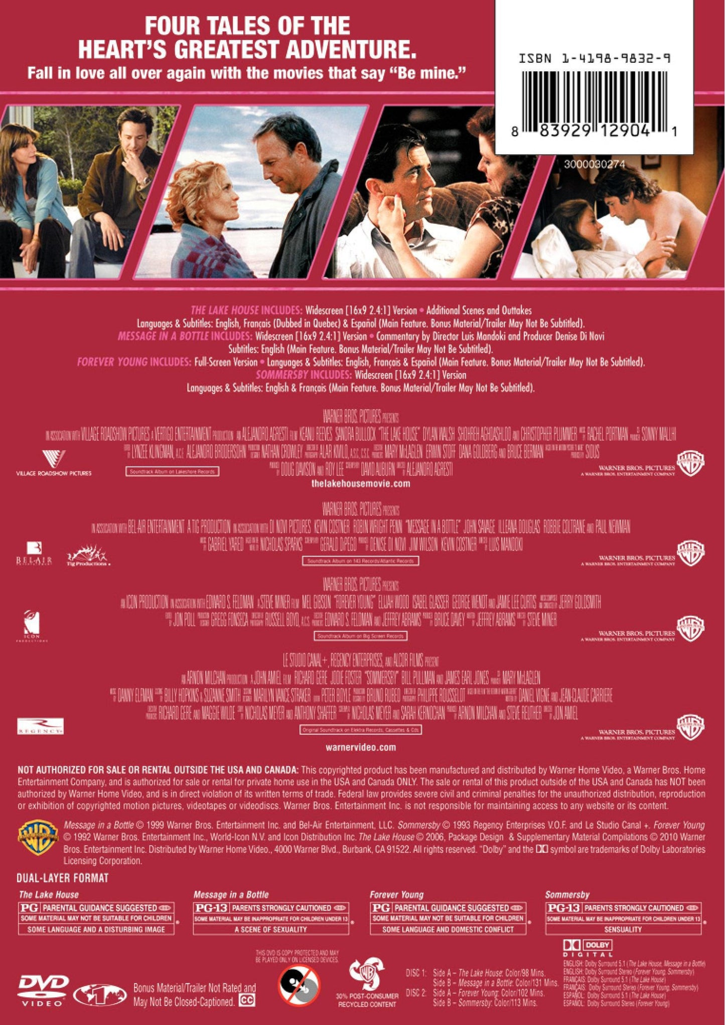 4 Film Favorites: Love Stories (Forever Young, The Lake House, Message in a Bottle, Sommersby)