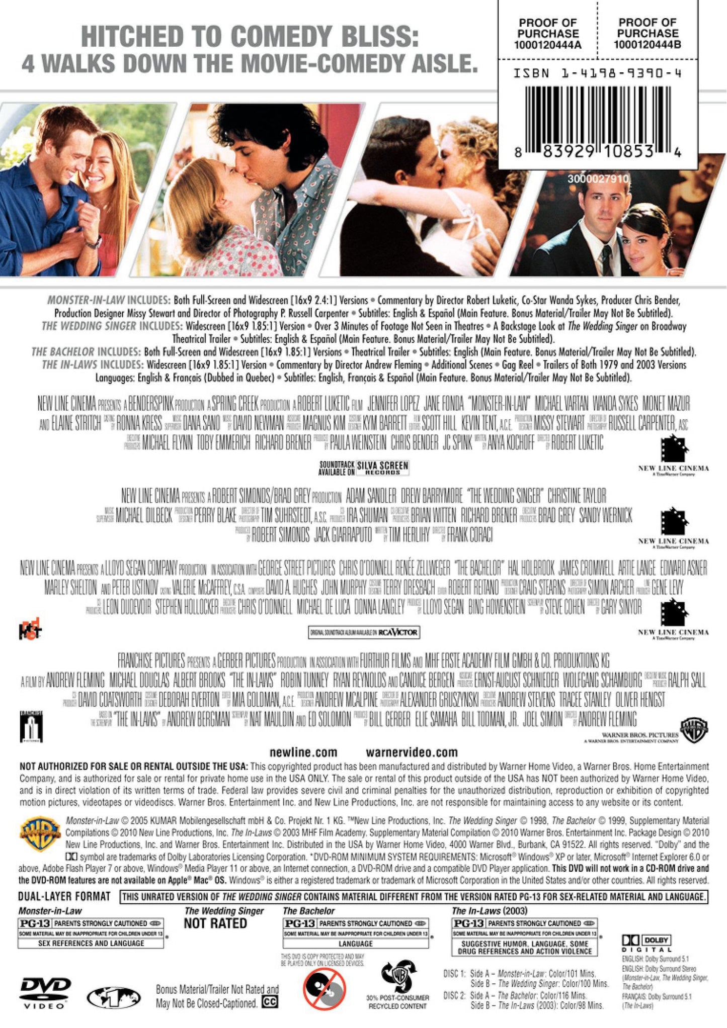 4 Film Favorites: Weddings (The Bachelor, The In-Laws, Monster-in-Law, The Wedding Singer: Special Edition)