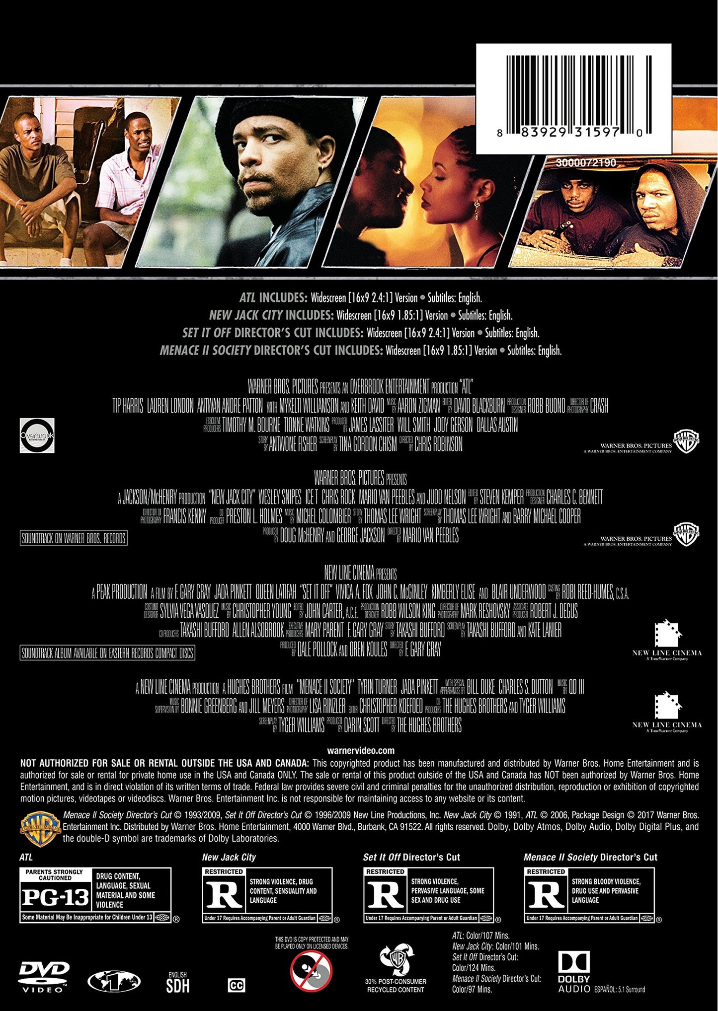 4 Film Favorites: Urban Life (ATL, New Jack City, Set It Off: Deluxe Edition, Menace II Society: Deluxe Edition)