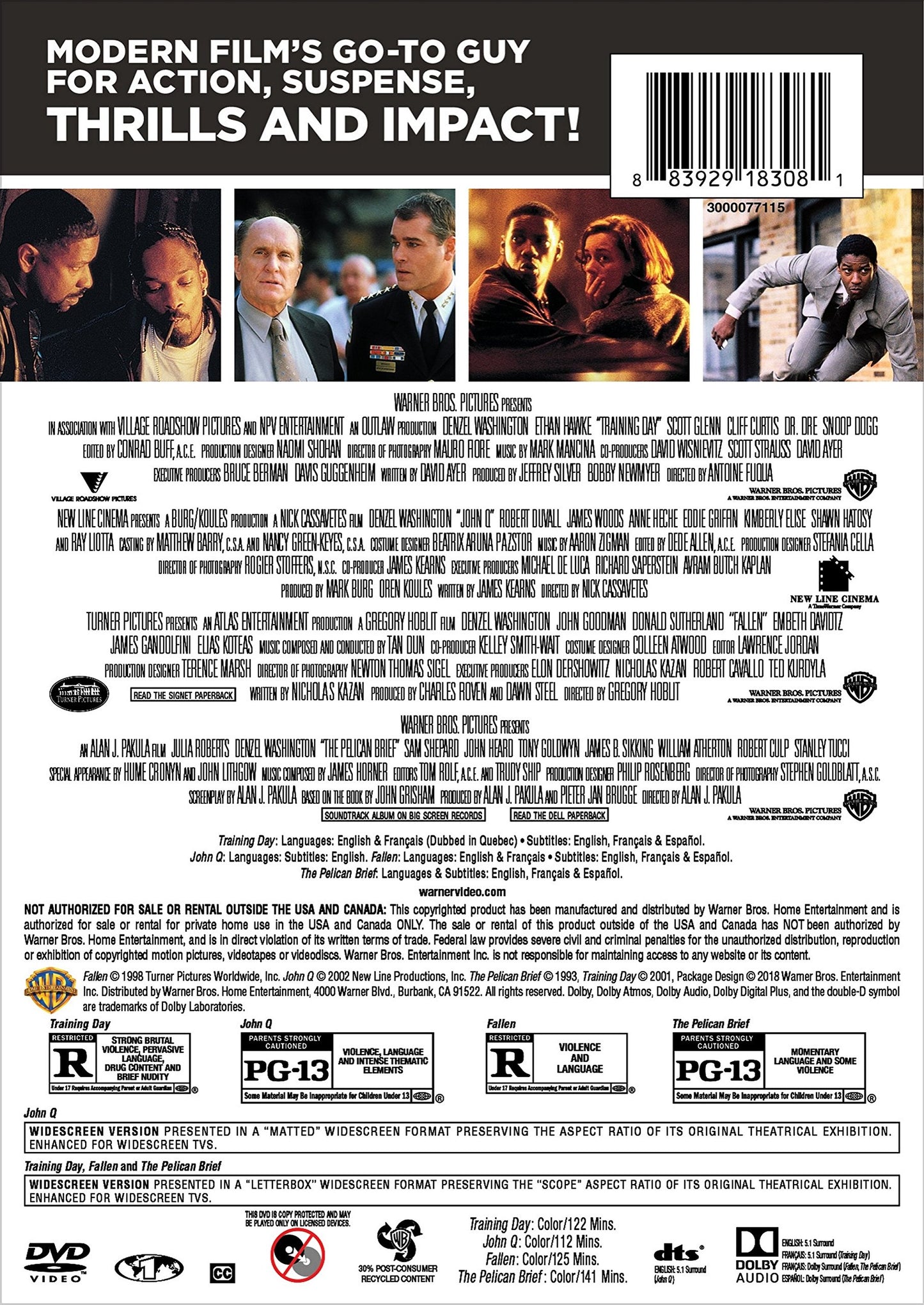 4 Film Favorites: Denzel Washington (Fallen, John Q, The Pelican Brief, Training Day)